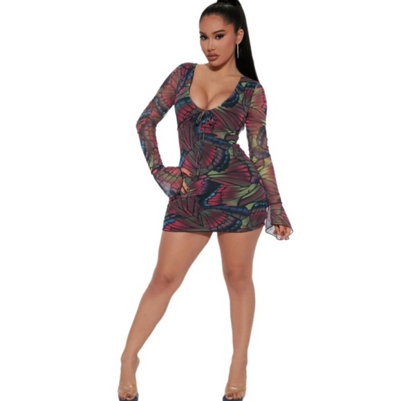 NWOT Fashion Nova Mariposa Beauty Mesh Mini Dress Size XL - Picture 1 of 7